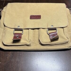 OXA Canvas Messenger Bag Tan Brown Laptop Satchel 14 x 11‎ x 4 VGC *Read